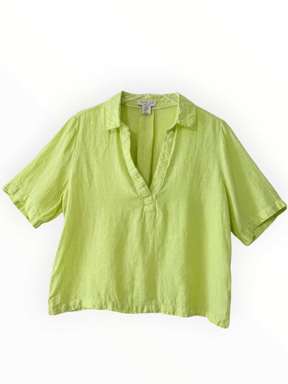 100% Linen Rachel Zoe Chartreuse Lime Short-Sleeve Top Size Medium